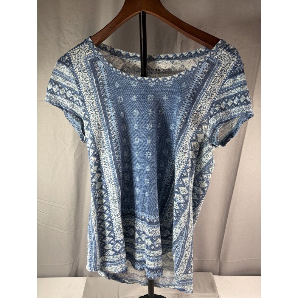 New Lucky Brand  Blue Short Sleeve Large Paisley Print Top Shirt Medium